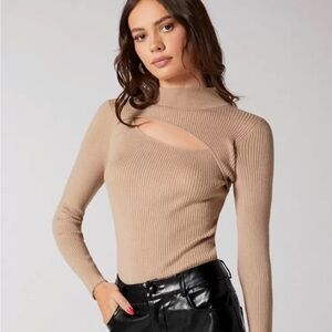 Tan Cutout Ribbed Sweater
